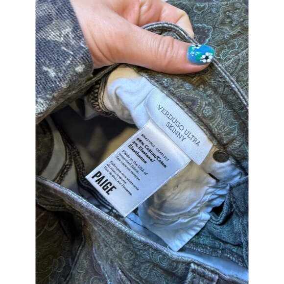 Paige Verdugo Ultra Skinny Paisley Print Jeans Size 25 Green/Blue Stretch Denim - Picture 8 of 9